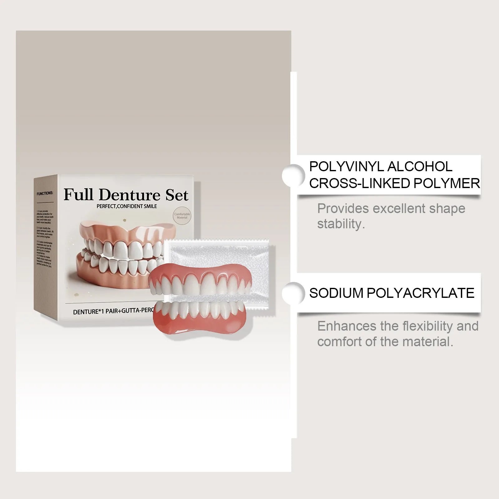 Advanced Customized Full Denture Set, Silicone Reline Denture Set, Soft and Comfortable, Denture Silicone Reline Kit for Men & W