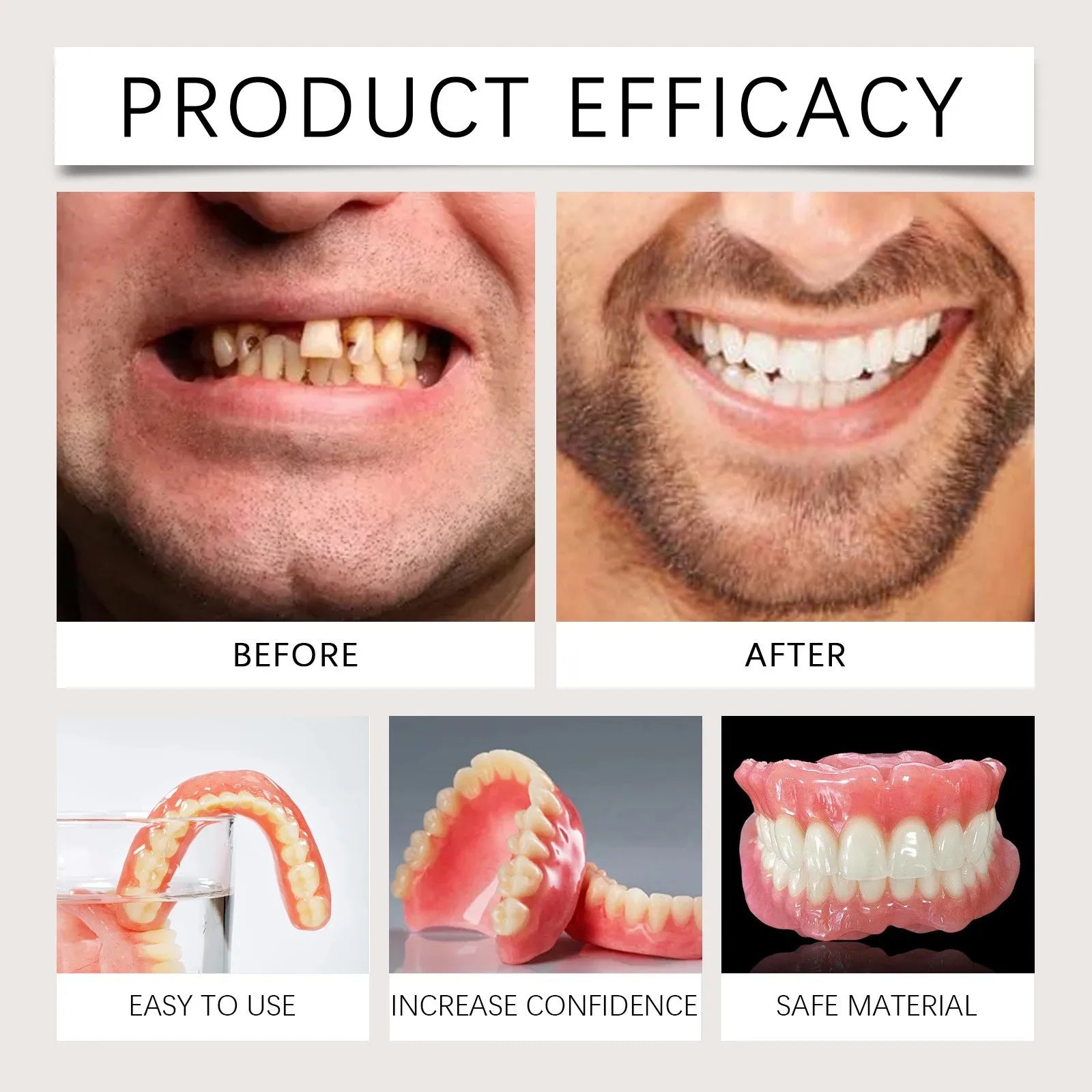 Advanced Customized Full Denture Set, Silicone Reline Denture Set, Soft and Comfortable, Denture Silicone Reline Kit for Men & W